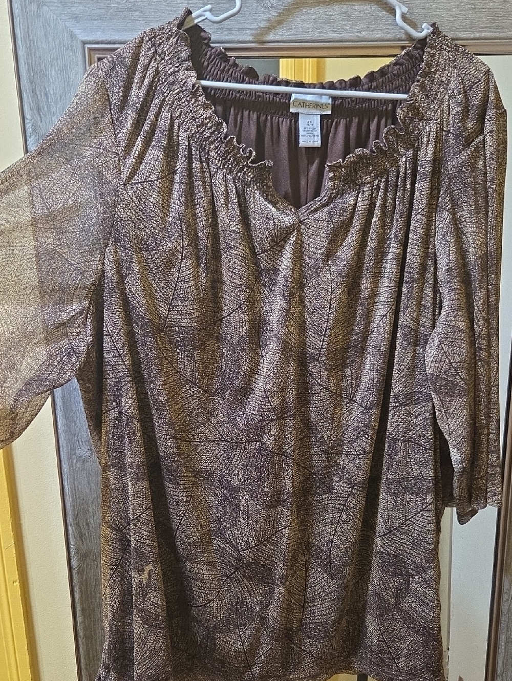 Catherines Metallic Brown Peasant-Style Blouse